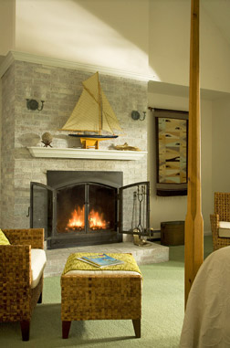 Enjoy the Sand Dollar fireplace room at the High Pointe Inn Bed and Breakfast on Cape Cod